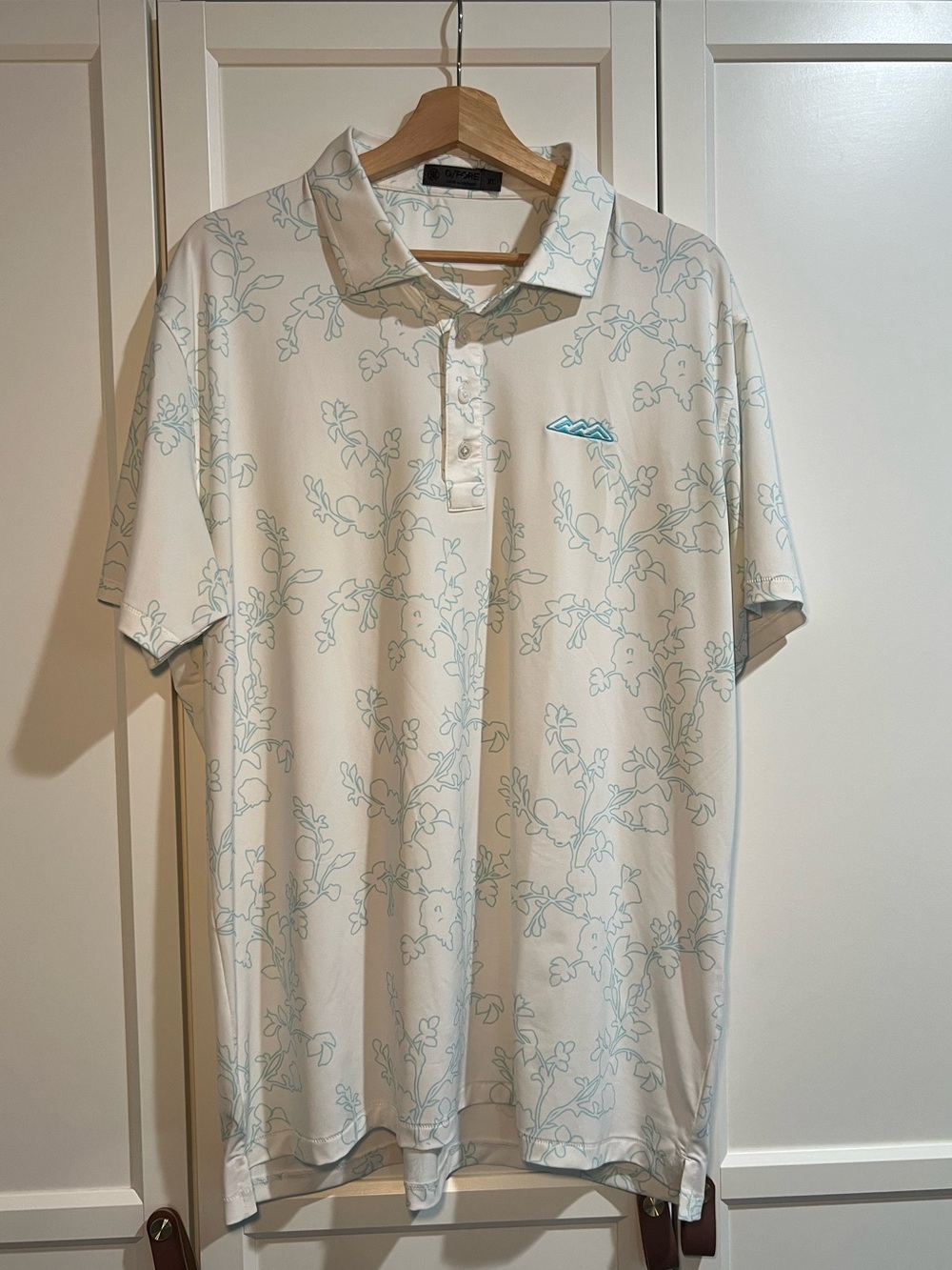 G/Fore Men's White Polo Shirt with Light Blue Floral Print